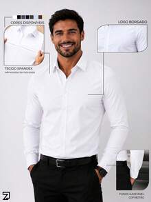 Men's Long Sleeve Spandex Dress Shirt - White - View 7