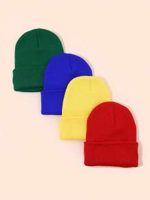 4pcs/Pack Solid Color Ski Hats, Minimalist Knit Beanies, Unisex, Suitable For Casual Daily Wear - Multicolor - View 2