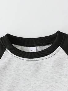 Tween Boys Streetwear Simple Graphic Print Crew Neck Colorblock Sweatshirt + Casual Long Pants 2-Piece Set, Autumn Winter Outfit, Campus Style, Homecoming Look - Multicolor - View 6