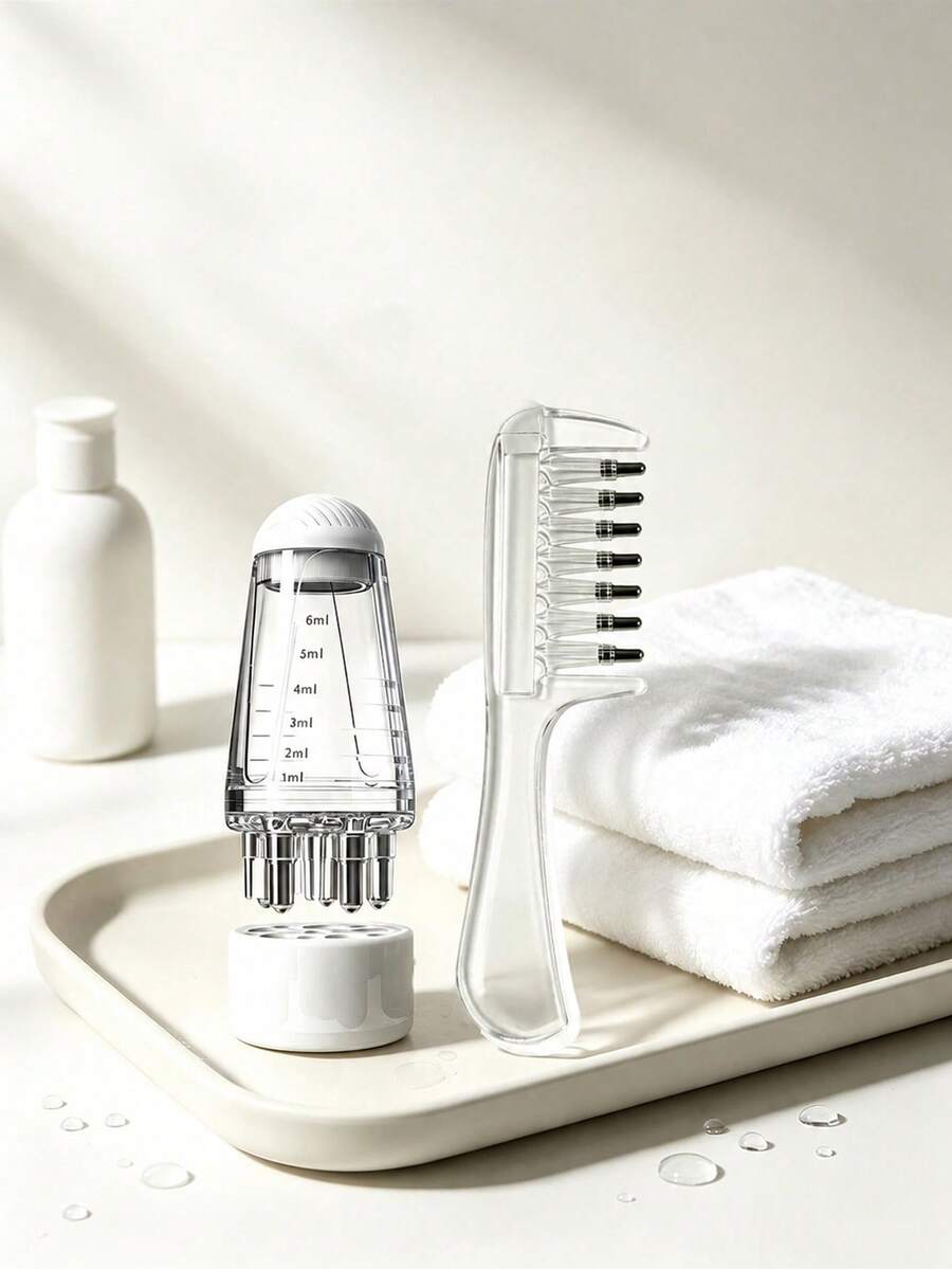 2pcs Professional Hair Oil & Dye Application Comb Set, 5-Prong Application Comb, Wide-Tooth Oil Dispensing Comb, Precision Metal Teeth Design, Ensures Even Oil & Color Distribution, Ergonomic Handle, Suitable For Home & Salon DIY Use, Hair Dyeing Tools, Hair Accessories, Hair Care Products - Ivory - View 1