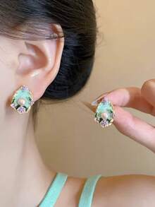 1 Set Mint Green Faux Pearl Decorated Elegant Jewelry Set - Necklace, Earrings, Ring, 3-Piece Daily Accessory Set For Women - Yellow Gold - View 6