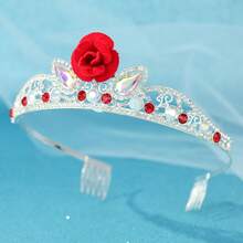 2pcs Red Rose Rhinestone Crown Headband & Fairy Wand Set, Silver Crystal Crown Headband With Side Comb, Wedding Birthday Cosplay Party Costume Accessories - Silver - View 6