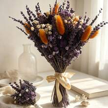 1 Set Purple Artificial Bouquet And Corsage Set, Suitable For Home Decor And Wedding Scene Arrangement; Also An Excellent Gift For Halloween And Christmas, Can Be Used For Gift Box Decoration And As Atmosphere Photo Props - Lavender Purple + Warm Sun Orange - View 2