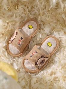 1 Pair Capybara Kids Linen Slippers, Girls Summer Cartoon Non-Slip Soft Sole Indoor House Slippers For Boys And Toddlers - Brown - View 7