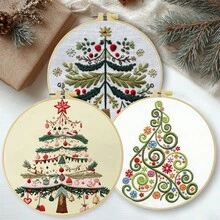 1件 20*20cm/7.9*7.9in 聖誕樹刺繡套件，DIY手工刺繡組，適合成人初學者，居家裝飾禮物，女性縫紉禮物，包含使用說明書、印花布料、刺繡框、針與線 - 聖誕樹 - 查看 12