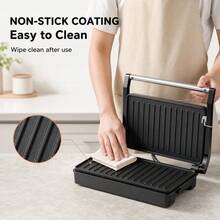 1000W Panini Press & Sandwich Maker - 304 Stainless Steel, Non-Stick Griddle Plates, Versatile Folding Health Grill For Meat, Kebabs, Fish With Automatic Temperature Control (Silver), By Yabano - Black - View 6