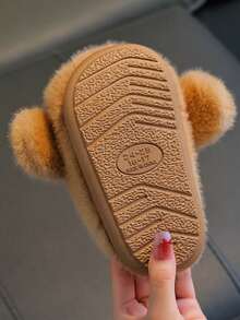 1 Pair Unisex Plush Slippers, Dog Ear Design, With Plush Lining, Non-Slip Soft Rubber Sole, Suitable For Toddlers And Children Indoor Warm Home Slippers - Light Coffee - View 3