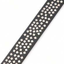 Men's Punk Style Black Belt With Silver Square Studs, Retro Rock Streetwear Belt For Jeans And Casual Outfits - Square Stud Belt - View 6