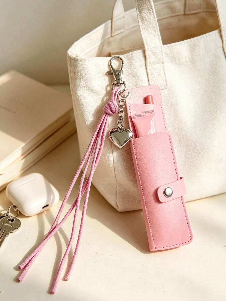 Bow Star Keychain With PU Lipstick Case,Portable Lipstick Holder With Mirror,Stylish Bag Charm,Lip Balm Storage Case,Handbag Decor,Gifts For Girls - Multicolor - View 1