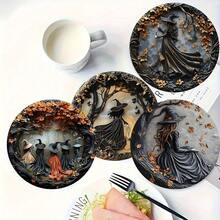 2D Witch Coaster Set 6 Pieces, Artistic And Decorative, With Non-Slip Base, Heat Resistant, Perfect For Coffee Cups, Fashionable Home And Office Decor, Great For Parties And Gifts - - Multicolor - View 6