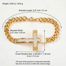 18K Gold Plated Stainless Steel 3D Zirconia Cross Cuban Link Bracelet, Hip Hop Style, Unisex, Suitable For Daily Wear And Parties, Personalized Accessory - Gold - View 5