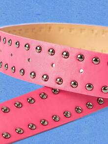 Popjeli 1pc American Style Fashion Casual Rivet Minimalist Versatile Women's PU Leather Belt - Hot Pink - View 8