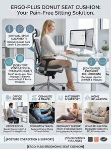 1pc Ergonomic Donut Seat Cushion For Office Chair | Hip And Lumbar Support Pillow, Postpartum Friendly, Suitable For 10 Hours Sitting, Driving And Office Work | Machine Washable Polyester, Modern Comfortable Design, Durable Soft Material - 1PC - View 3