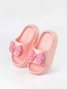 HAHABOBO Children's Pink Cute Polka Dot Bow Sandals, Lightweight Thick EVA Casual Slippers, Suitable For Home And Outdoor Wear - Pink - View 2