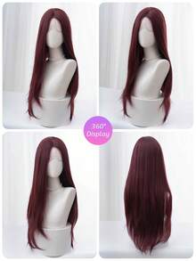 alicegarden 30 Inch Front Lace Wig, Natural Straight Hair, Stunning Burgundy Red, Middle Part Design, Suitable For Women's Daily Wear, Party, Cosplay, Natural And Durable Wig Gift, Halloween - Burgundy - View 8
