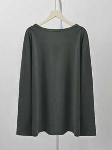 Solid Color Versatile Long Sleeve T-Shirt Women's Autumn Slimming Inner Layer Round Neck Casual Relaxed Base Layer Top - Grey - View 10