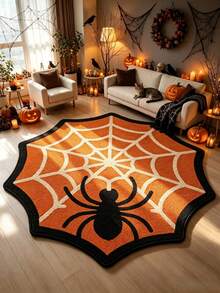1 Peça Tapete de Chão com Padrão de Teia de Aranha Alienígena em Bottom Laranja de Halloween, Tapete Decorativo, Tapete de Chão, Tapete de Sala de Estar, Tapete de Halloween, Tapete de Feriado - Multicolorido - Visão 1