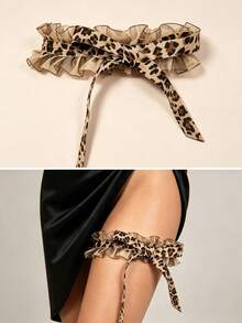 Leopard Print Ruffle Thigh Garter For Women | Y2K Bowknot Leg Garter With Lace Mesh | Sexy Fashion Party, Club And Holiday Costume Accessory - Multi-color - Party - View 1