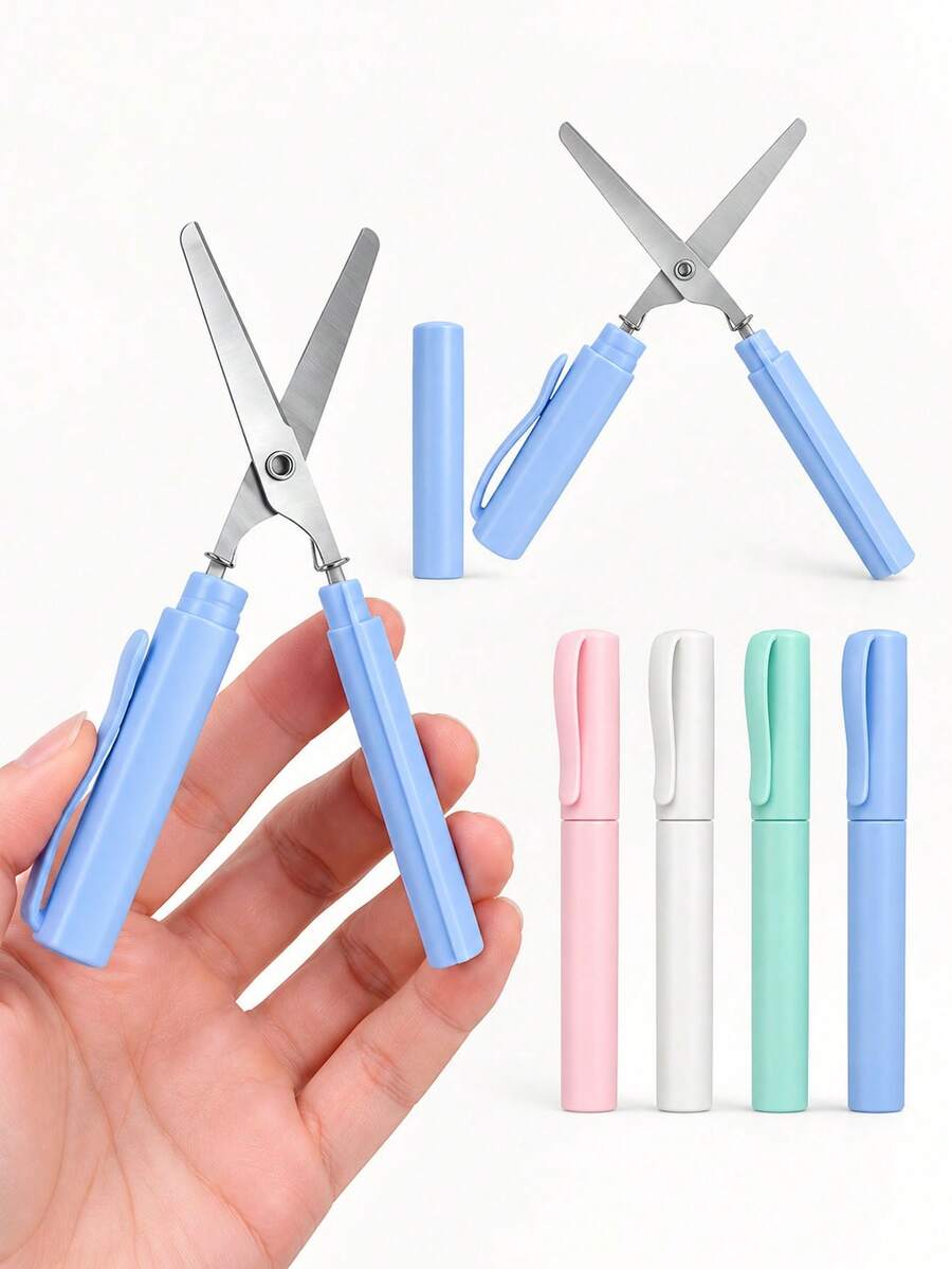 4pcs/Set 2-In-1 Foldable Scissors, Mini Folding Art Scissors, Portable Multi-Function Scissors, Suitable For Embroidery, Fine Paper Cutting, Thread Trimming, Office And School Supplies - Pen-Style Design, Suitable For Handicrafts, DIY Projects And Daily Use, Sewing Supplies, Creative Stationery, Back To School Essentials (1/4pcs) Optional - A - View 1