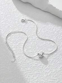 Minimalist 3D Heart Anklet, 925 Sterling Silver, Suitable For Women's Daily Wear Or Summer Vacation - Silver - View 4
