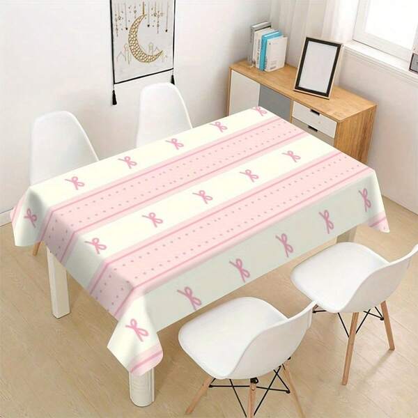 Love Bow Printed Bow Dynamic Polyester Tablecloth, Suitable For Outdoor Dining, Farmhouse Decoration, Easter And Valentine's Day Gifts.