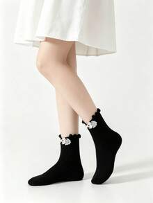 Kaos Kaki Setengah Kaki Gaya Cina Cheongsam Kancing Lolita Ruffle Setengah Betis Musim Semi/Panas - MultiWarna - View 11