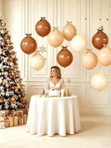 27pcs Bohemian Neutral Color 4D Foil Balloon Set, Cream Beige Khaki Giant Round Foil Balloons With Satin Ribbon, 22 Inch Ceiling Decoration, Suitable For Anniversary Birthday Wedding Holiday Party Decor - Multicolor - View 6
