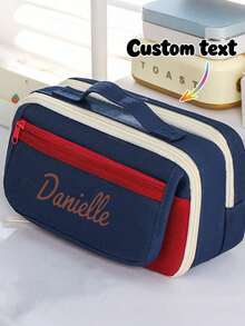 Customizable Name! Colorblock Tote Pencil Case, Student Stationery Storage Bag, Portable Large Capacity, Personalized Exclusive, Suitable For School/Office Organization, Multi-Pocket Design, Meets Campus Scenarios, Brings You A Unique Experience - Multicolor - View 9