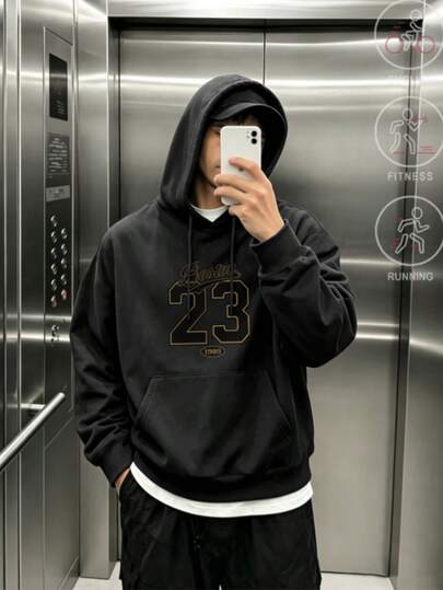 Men's Boston 23 Number Graphic Hoodie, Casual Regular Fit Top For Gym Workout Running Hiking Outdoor Daily Streetwear Sports