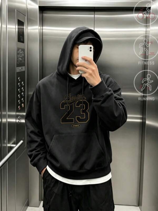Men's Boston 23 Number Graphic Hoodie, Casual Regular Fit Top For Gym Workout Running Hiking Outdoor Daily Streetwear Sports
