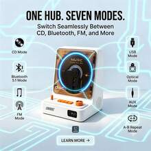 LOKMAT Portable CD Player, Bluetooth 5.3, Home CD Player, With HiFi Speakers, Rechargeable 5200mAh Battery, Micro SD/AUX Interface, Desktop CD Player, 6 Light Modes. - View 4