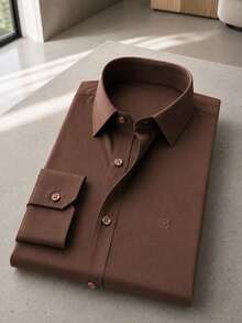 Men's Long Sleeve Spandex Dress Shirt - 鏽棕色 - 查看 5