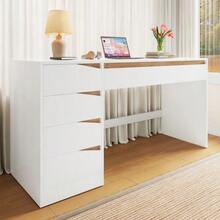 Desk 140x50 Cm With 5 Drawers, White/Oak Effect, Modern Computer Desk With Extra-Large Work Surface, Dressing Table With Storage, Desk For Remote Work, Bedroom And Office - 白色 - 查看 4