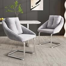 Dining Chair Set Grey Velvet 4 Pieces - Modern Rotating Chair - 灰色 - 查看 4