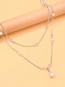 1pc Fashion Crystal Pearl Pendant Multi-Layer Back Chain Women's Evening Party Dress Back Chain - Silver - View 4
