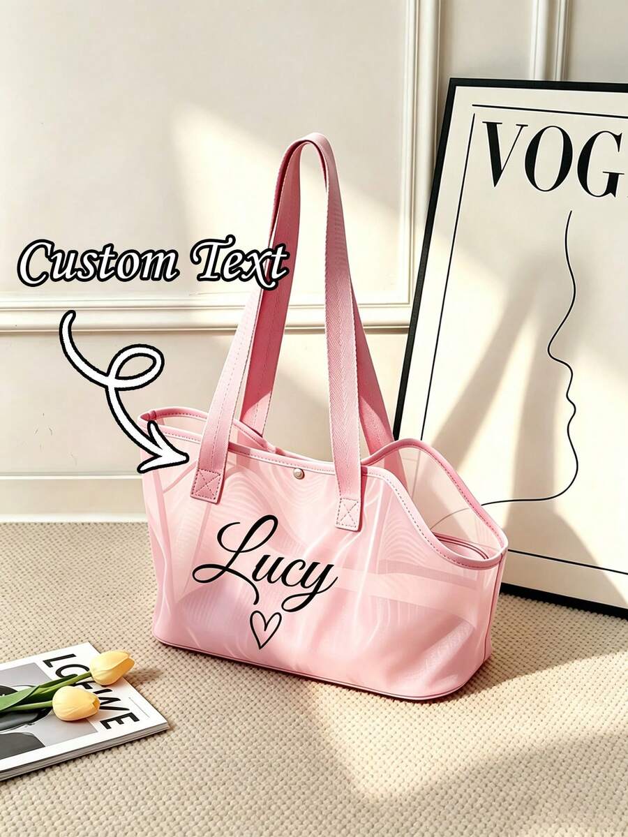 1pc Customizable Text Pet Mesh Bag, Highly Attractive Breathable Nylon Mesh Pet Travel Bag, Pet Mesh Shoulder Bag, Handbag, Suitable For Small Dogs And Cats, Lightweight And Portable, Versatile And Stylish, Airline Approved - Multicolor - View 1