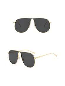 1pc New Large Frame Metal High-Quality Aviator Frame Fashion Glasses Premium European And American Style Women's Eyewear - Gold Frame Black and Gray Film - View 2