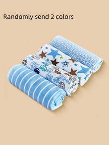 Set Selimut Bedong Bayi Baru Lahir Aneka Warna 4 Buah. Selimut Bedong Kartun Satu Lapisan, Sprei Bermotif untuk Kehangatan dan Perawatan Bayi, Set Selimut Bedong Bayi Netral, Desain Sederhana dan Lucu, Hadiah Kelahiran yang Sempurna untuk Bayi - Biru - View 11