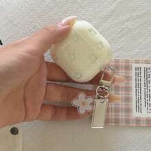 Fashion Creative Light Green Polka Dot Transparent White Flower + Pendant Earphone Case Suitable For AirPodspro3 New AirPodspro2 Protective Cover Pro Cute Apple AirPods4 Minimalist AirPods3 Personalized 1/2 Generation Women's Earphone Case Protective Cover Spring/Summer Earphone Case/Birthday Gift/Holiday Gift - White - View 3