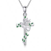 1pc Mori Style Vintage Peace Dove Olive Branch Cross Necklace, Faith Gift For Women, Collarbone Chain - Necklace 74767 - View 6
