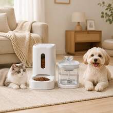 3.6L Automatic Food Dispenser + 1.8L Circulating Water Fountain 2-In-1 Automatic Pet Feeder And Water Dispenser Set For Cats And Small Dogs, Indoor Use - Light Gray - View 2