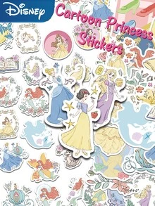 Disney 50張迪士尼公主貼紙 花卉美學風格 白雪公主與灰姑娘創意塗鴉貼紙 適用於筆記本、剪貼簿、信封、雜誌、手機殼、行李箱 DIY 貼紙 - 彩色 - 查看 2