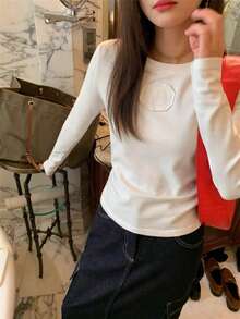 Women's Long Sleeve T-Shirt New Style Base Layer Top, Autumn/Winter Innerwear, Can Be Worn As Outerwear, Design-Focused - White - View 6