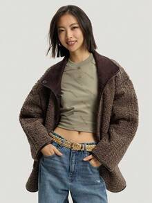 Adidas Originals Women's ORIGINALS CRAFTED JACKET Reversible Casual Loose Faux Lamb Fleece Sports Jacket KT3146 - Brown - View 3