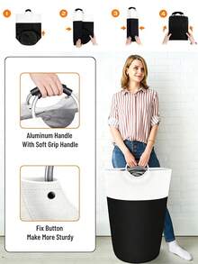 Extra Large High Quality Laundry Basket With Soft Padded Handles - Fabric Laundry Hamper, Foldable Round Basket, Suitable For Various Room Types, Casual Style Clothes Storage Box, Laundry Accessories, Laundry Basket, Space Saving - View 11