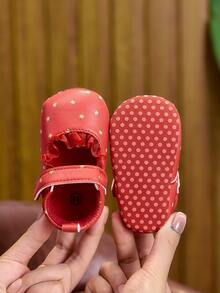 Spring/Autumn Infant Girls Flat Shoes 0-1 Years Soft Sole Solid Color Printed Hook-And-Loop Princess Shoes Soft Walking Shoes - Red - View 7