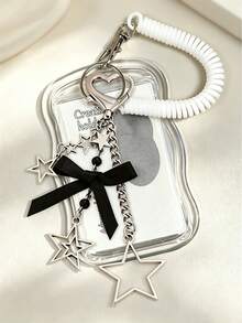Retractable Star Card Holder Keychain, Durable Transparent ID Card Holder Set With Detachable Wipeable Sliding Cover, Key Ring And Detachable Lanyard/Pendant - Heavy Duty Transparent Card Sleeve With ID Window And Card Slot, Suitable For School, Office, Events, Campus Essential, Stylish Design With Star Bow Decoration, Heart Buckle, Can Store ID Card, Bank Card, Transit Card And Keys, Campus Commute Essential ID Protection Sleeve, Student Campus Commute Essential, Practical And Fashionable,Travel Essential - Multicolor - View 13
