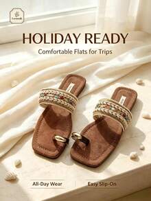 Women's Fashion Square Toe Flat Slide Sandals For Vacation, Outdoor And Indoor - Multicolor - View 4