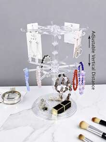 1pc Double-Layer Rotating Jewelry Display Stand, Transparent Plastic Rotating Storage Organizer, Keychain, Necklace, Bracelet, Earring, Badge And Pendant Desktop Storage Rack, Multi-Purpose Desktop Stand, Suitable For Home, Store Display And Travel Use - Multicolor - View 3