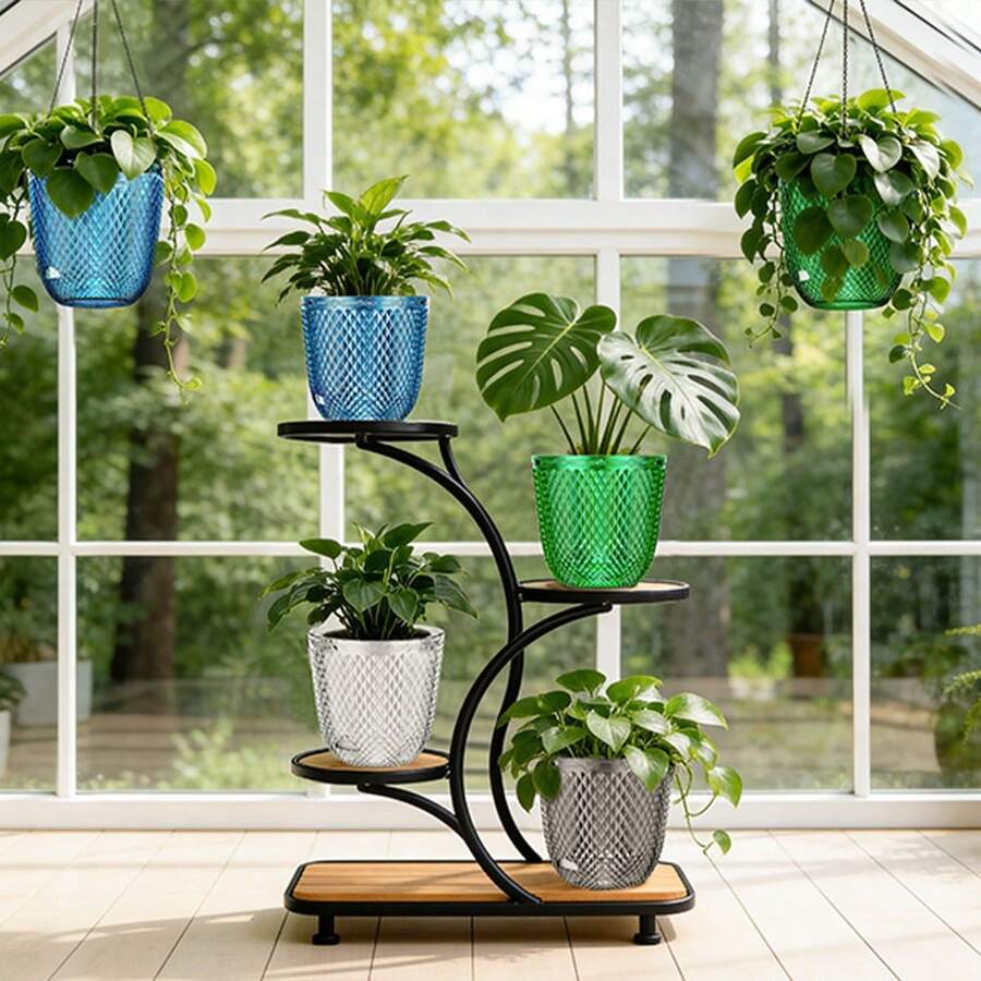 2件組室內植物自動澆水吊掛花盆，附排水孔與鏈條的吊掛植栽盆，戶外小型吊掛花籃，居家裝飾園藝用